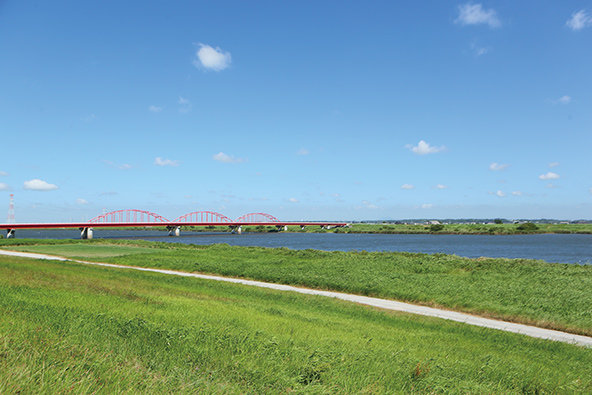 神崎大橋を望む利根川河川敷